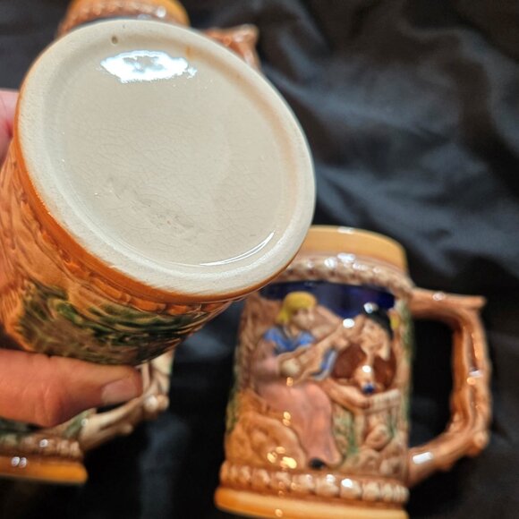 Vintage Set of Four Ceramic Porcelain German Beer Steins w/ Reliefs - Picture 3 of 12